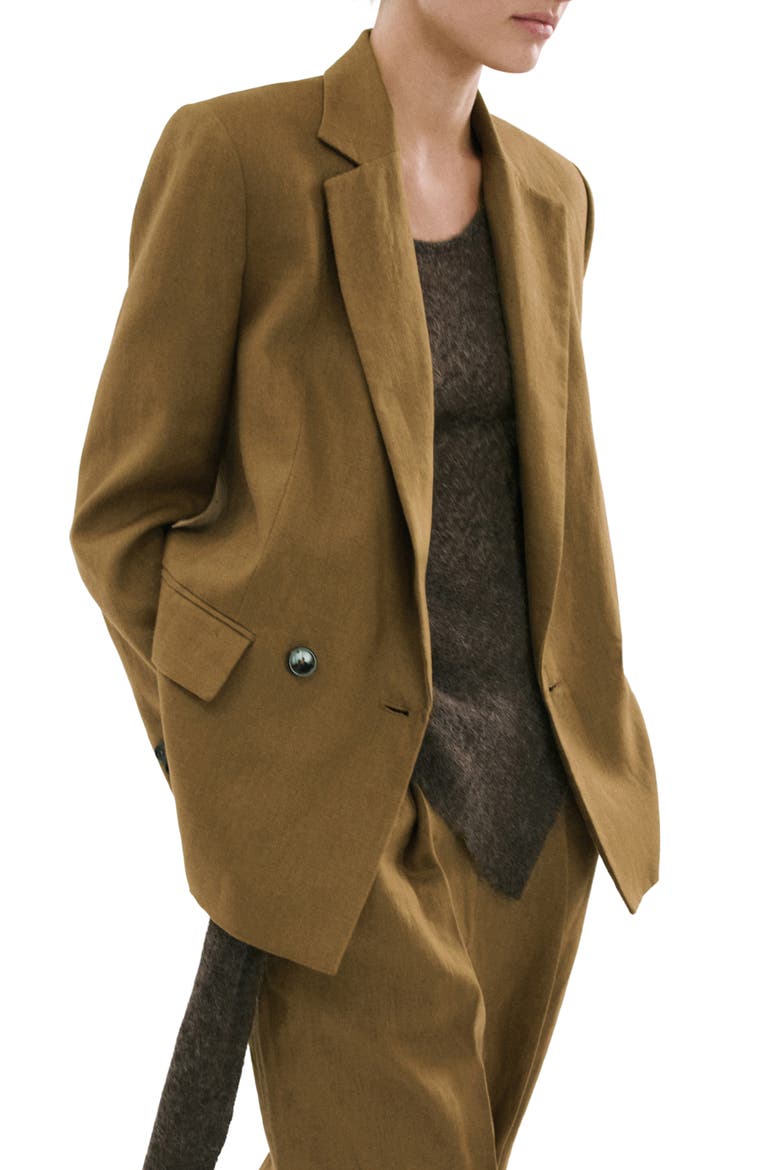 Double Breasted Linen Blazer, Main, color, OLIVE GREEN