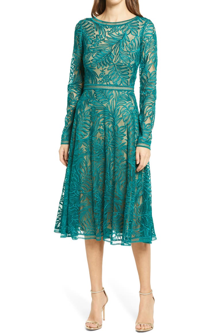 Long Sleeve Lace Cocktail Midi Dress, Main, color, HERBAL GREEN