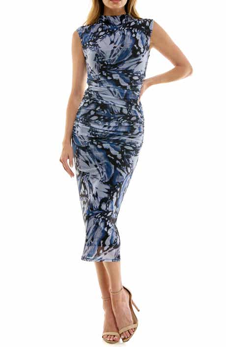 Socialite Mock Neck Cap Sleeve Mesh Midi Dress