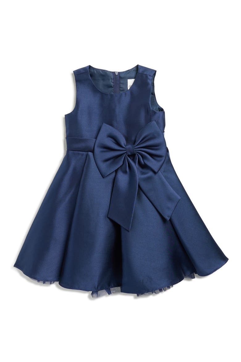 Kids' Bow Mikado Party Dress, Main, color, NAVY