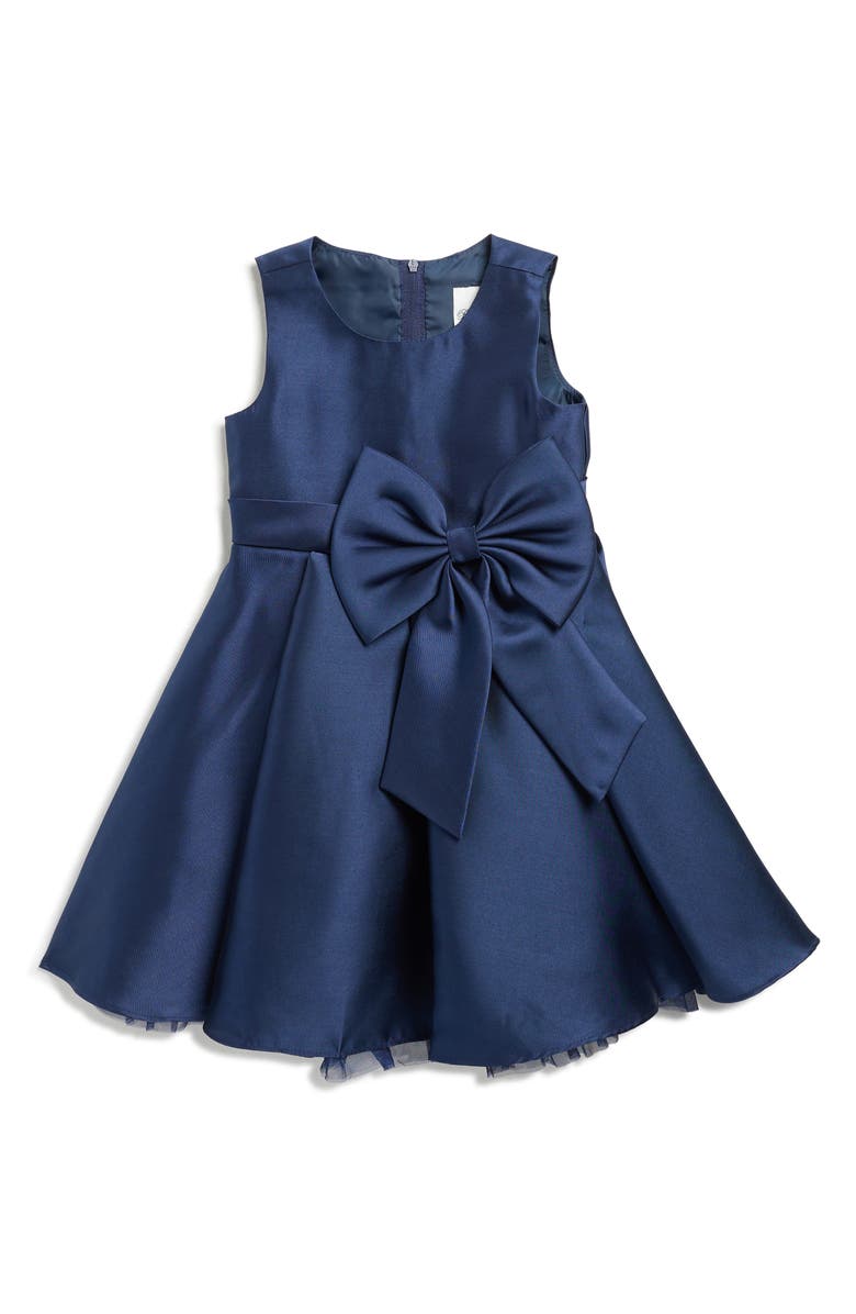 Rare Editions Kids' Bow Mikado Party Dress, Main, color, Navy