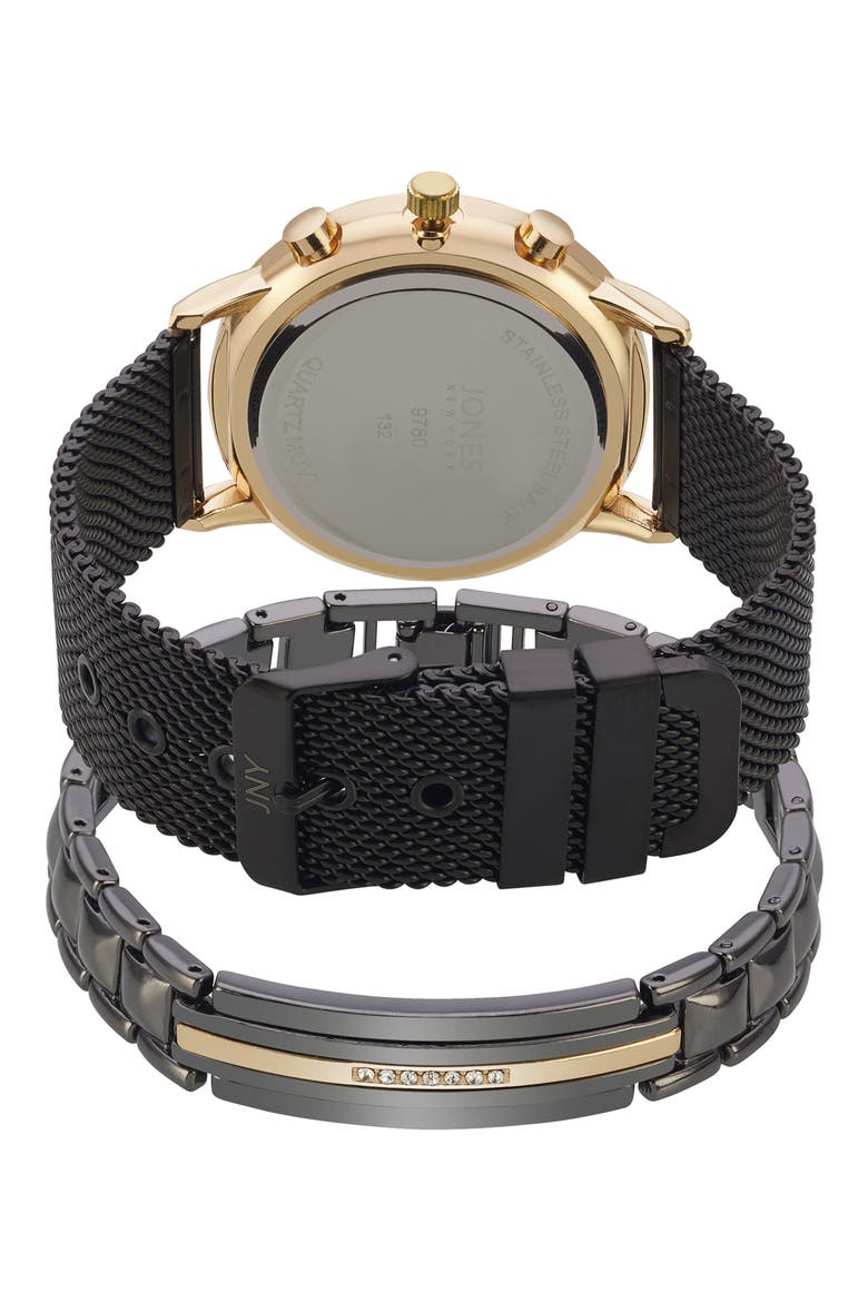 Three-Hand Quartz Mesh Strap Watch & ID Bracelet Set, Alternate, color, BLACK