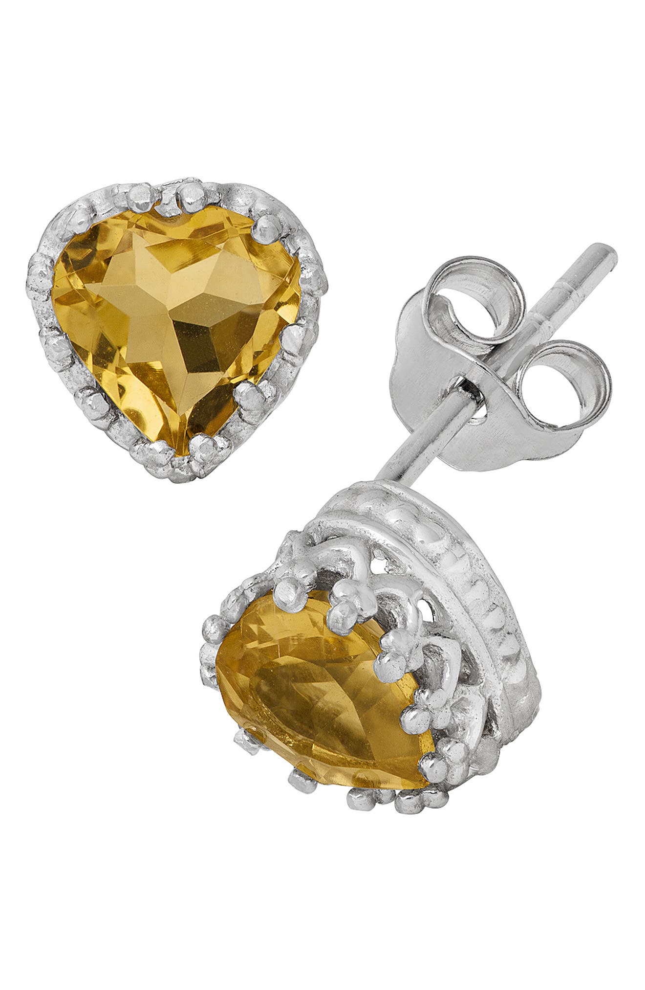 FZN Sterling Silver Gemstone Heart Stud Earrings