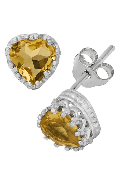 Sterling Silver Gemstone Heart Stud Earrings