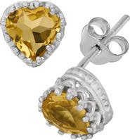 FZN Sterling Silver Gemstone Heart Stud Earrings