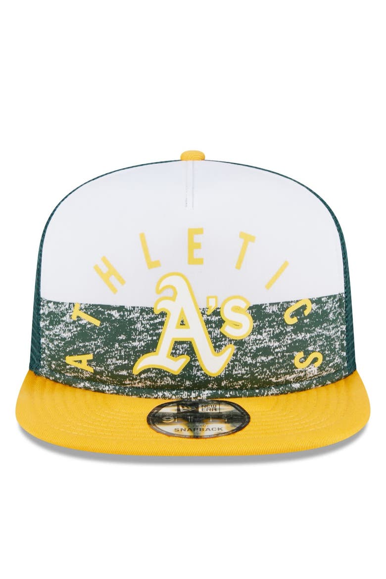Men's New Era White/Gold Oakland Athletics Team Foam Front A-Frame Trucker 9FIFTY Snapback Hat, Alternate, color, White
