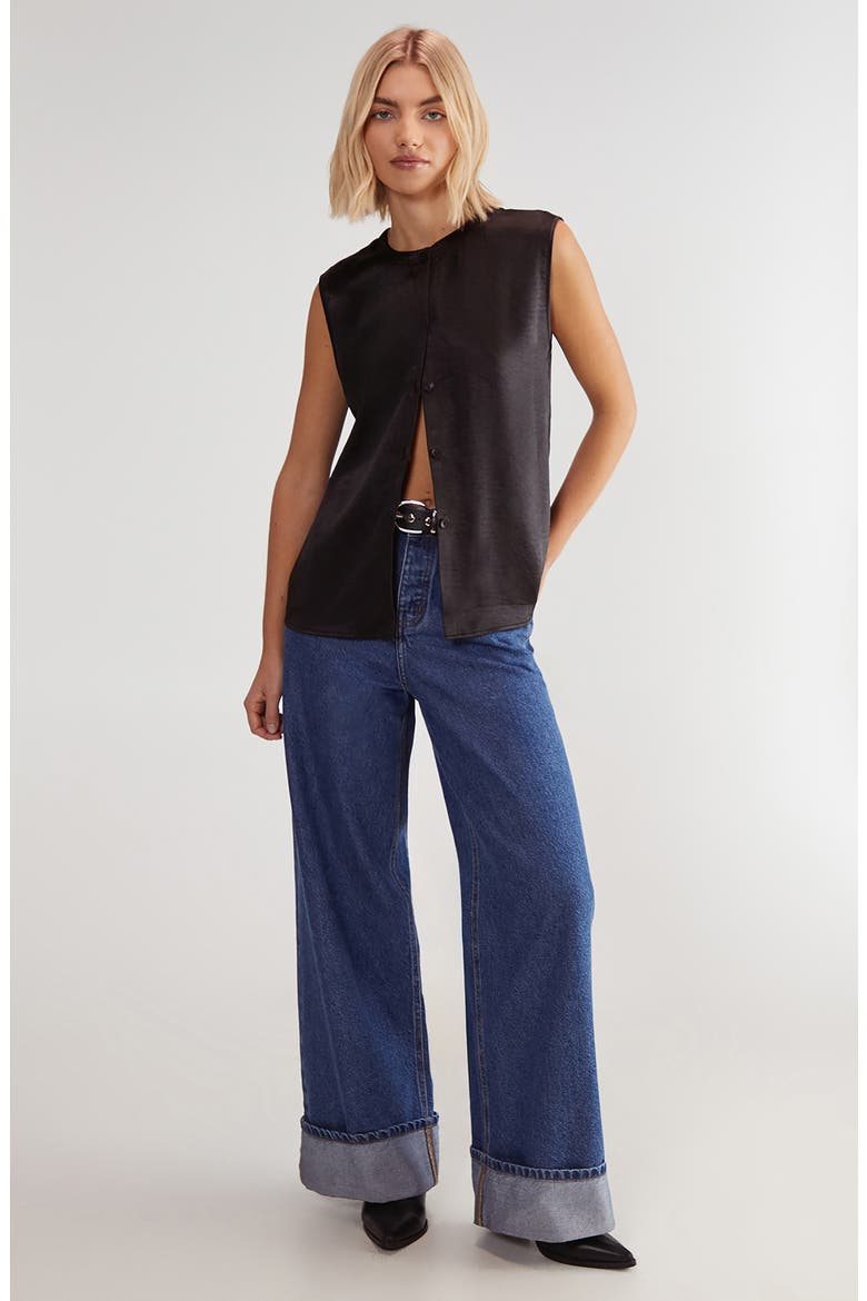 Sleeveless Hammered Satin Top, Alternate, color, BLACK