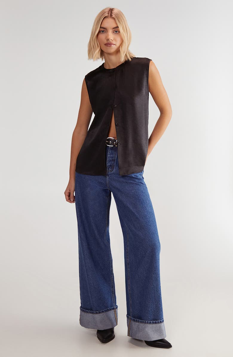 NASTY GAL Sleeveless Hammered Satin Top, Alternate, color, Black