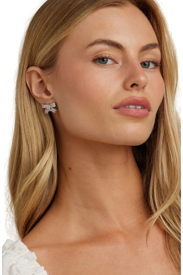 Alicia Crystal Bow Studs, Alternate, color, Silver