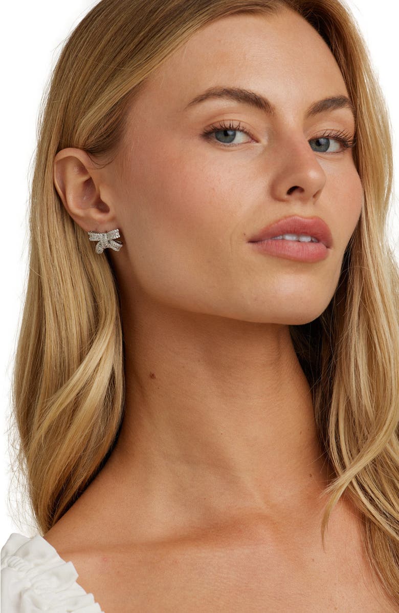 Untamed Petals Alicia Crystal Bow Studs, Alternate, color, Silver