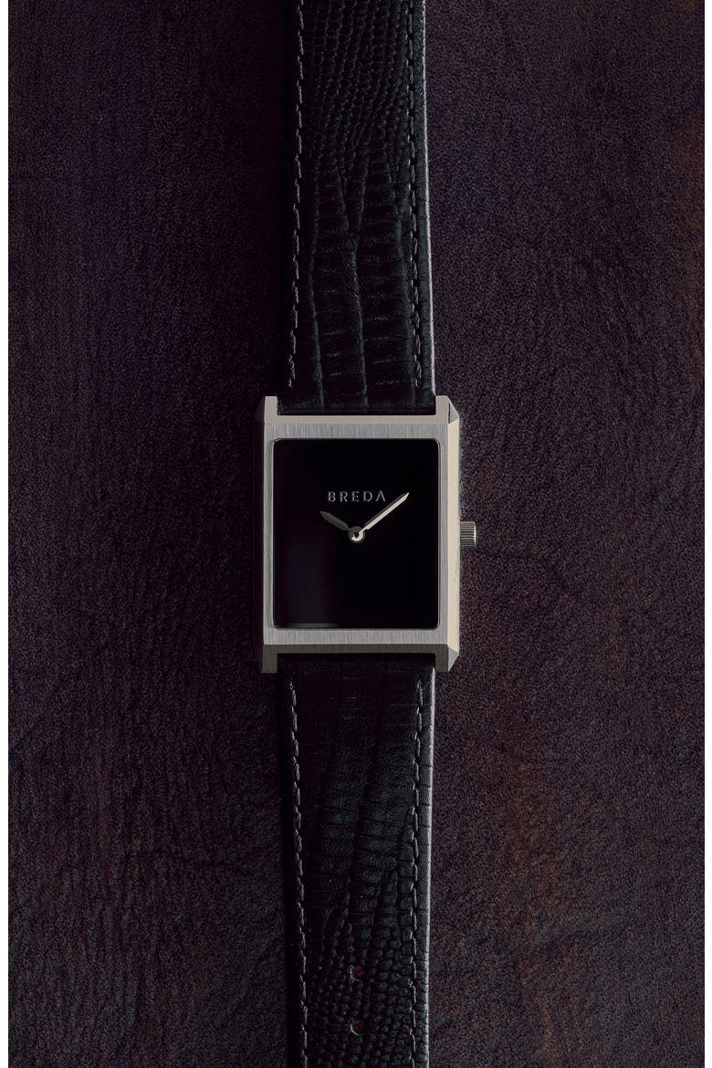 Virgil Leather Strap Tank Watch, 26mm x 35mm, Alternate, color, SILVER