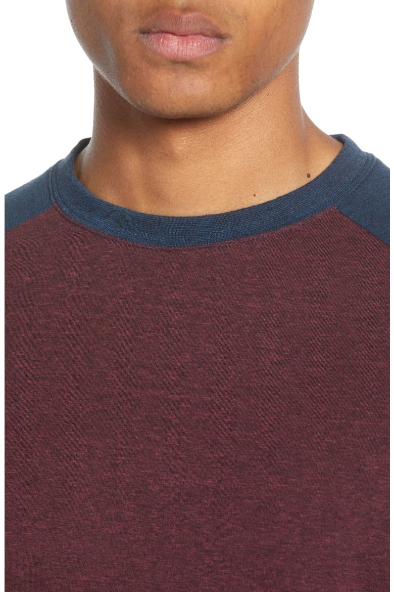 Raglan Long Sleeve Crewneck T-Shirt, Alternate, color, MAROON RUST/MIDNIGHT
