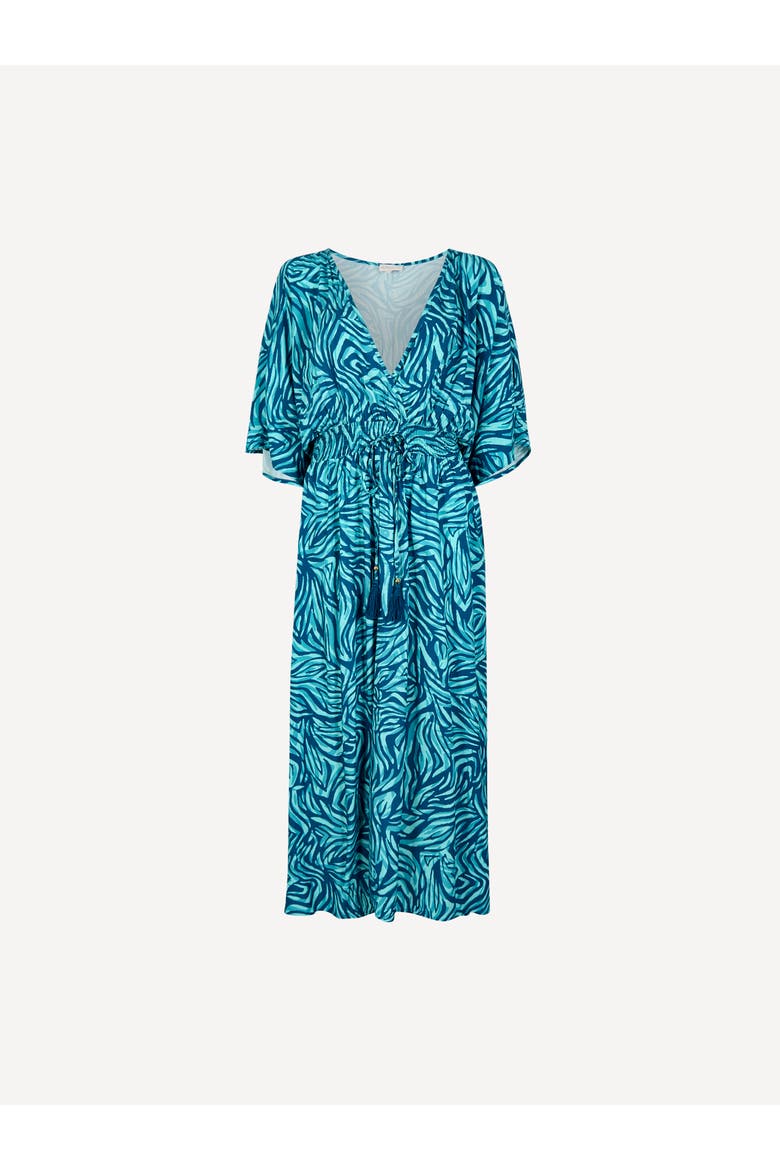 Zebra Swirl Tassel Detail Maxi Dress, Alternate, color, Teal