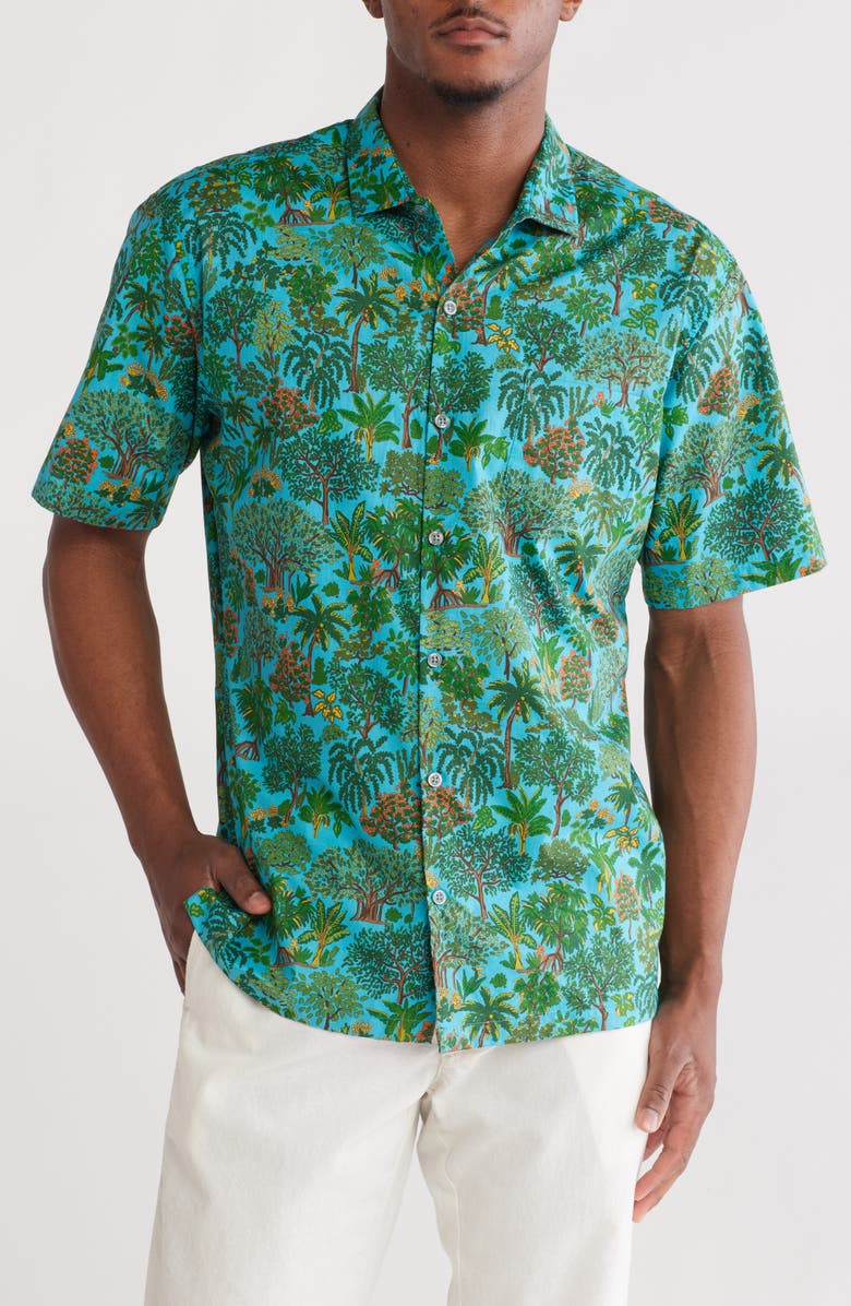 Tori Richard Trees of Hawaii Short Sleeve Button-Up Shirt, Main, color, Pacific Blue