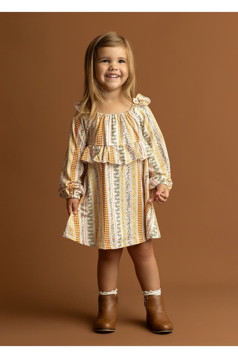 Buttercup Blossom Long Sleeve Print Ruffle Tie Shoulder A Line Dress, Alternate, color, Pink