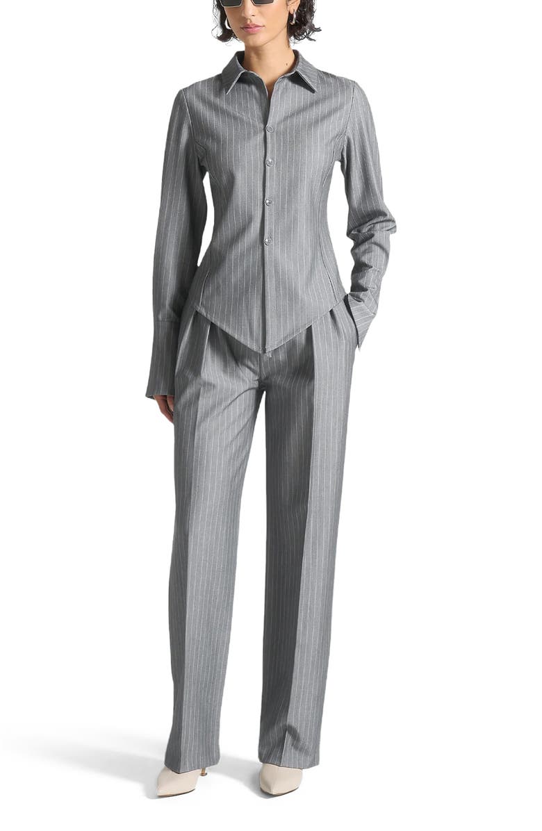 Manière De Voir Sonia Pinstripe Angled Shirt, Alternate, color, Grey