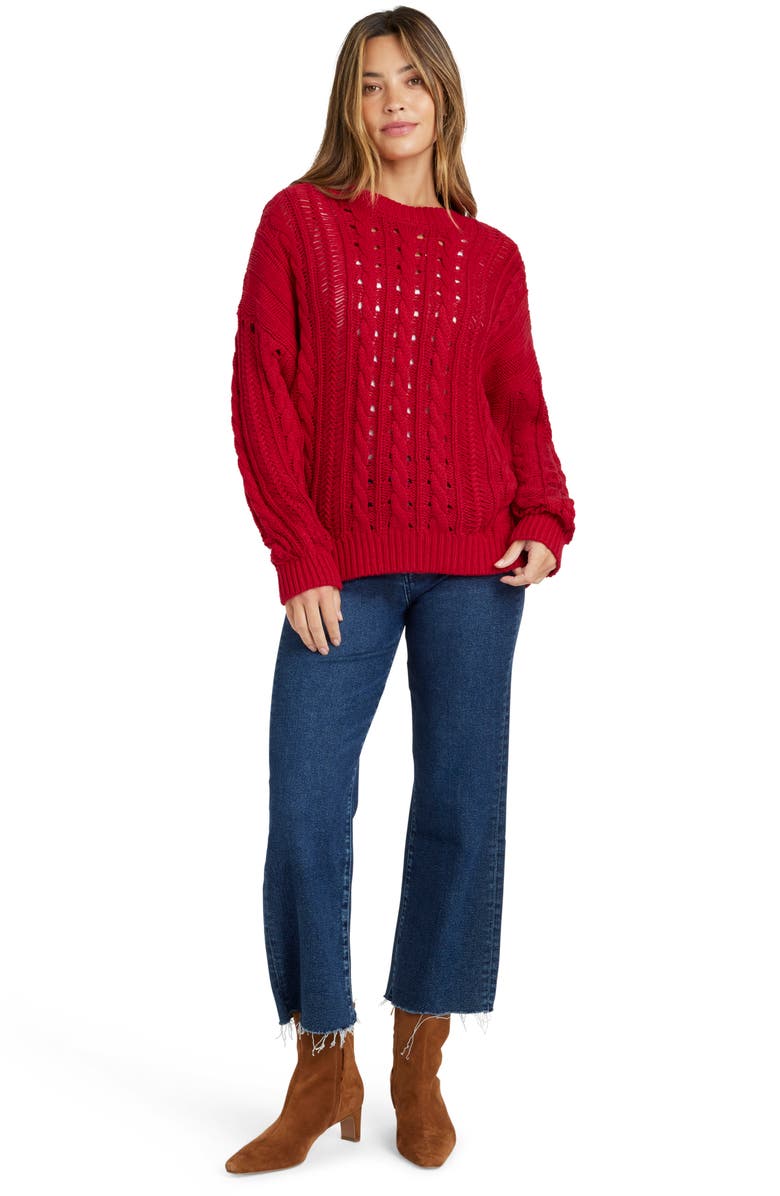 Splendid Martyne Cotton Cable Crewneck Sweater, Alternate, color, Ruby