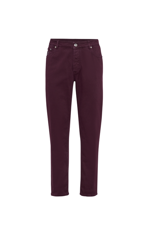 Brunello Cucinelli Cotton Trousers With Front And Back Pockets In Purple