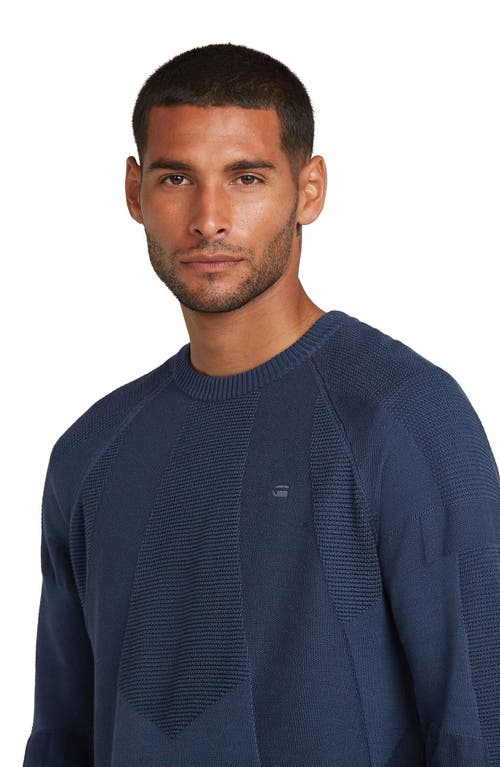 G-star 3d Biker Textureblock Crewneck Sweater In Blue