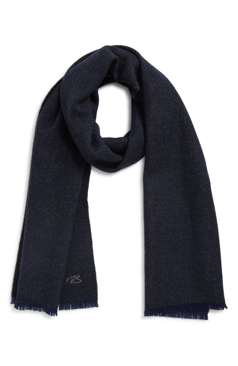 Robert Barakett Wool & Cashmere Herringbone Scarf, Main, color, Navy