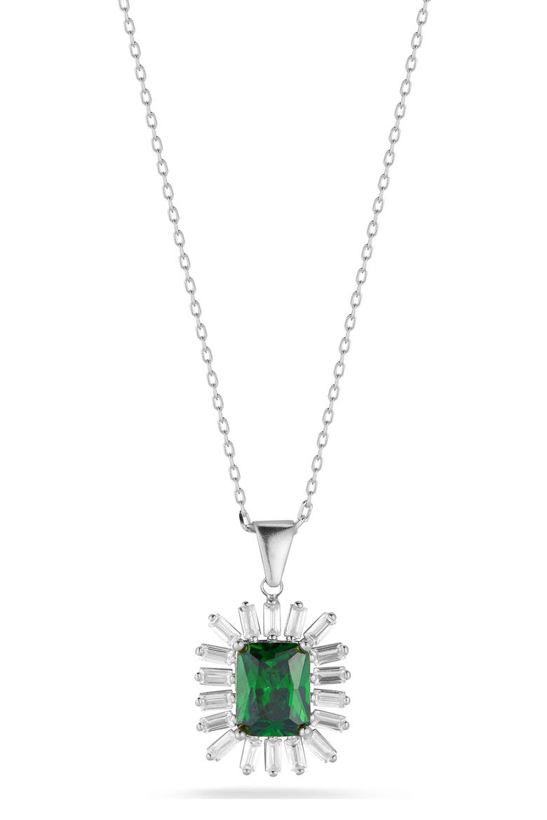 Cubic Zirconia Halo Pendant Necklace, Main, color, GREEN/ SILVER