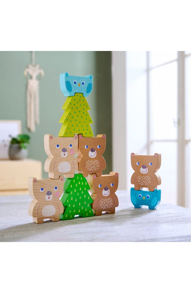 HABA Forest Friends Wooden Stacking Toy - Montessori Sorting Game & Shape Sorter for Toddlers - Educational Wooden Blocks for Preschool Learning, Alternate, color, Green Multi