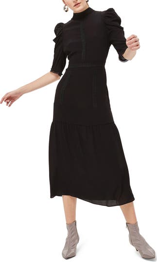 neck lace dress High Neck Lace Midi Dress  bebe