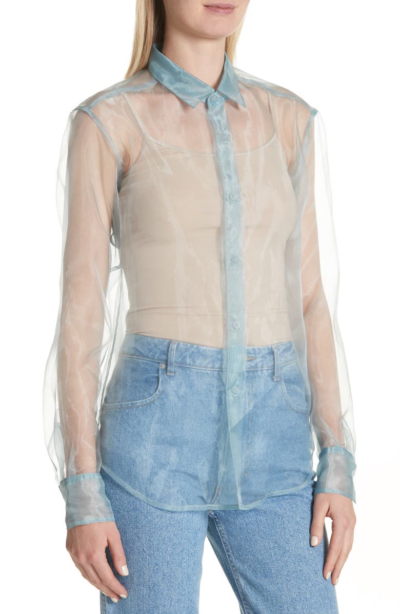 Eckhaus Latta Iridescent Sheer Organza Shirt, Alternate, color, 