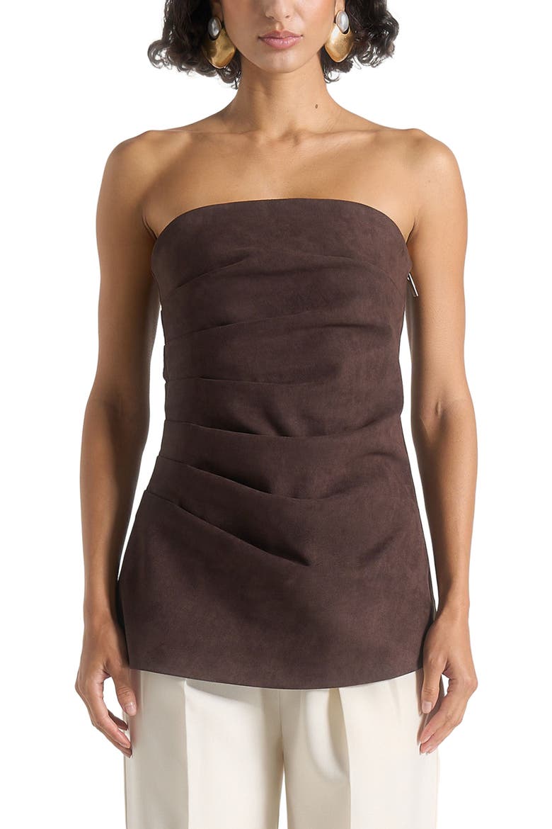 Laurena Suede Tacked Longline Bandeau Top, Alternate, color, Brown