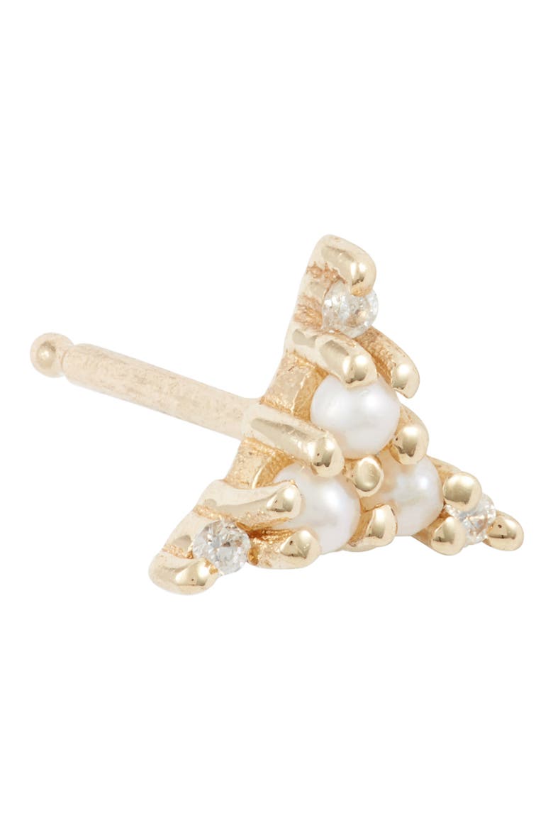Pearl & Diamond Triad Stud Earring, Alternate, color, YELLOW GOLD/ DIAMOND/ PEARL