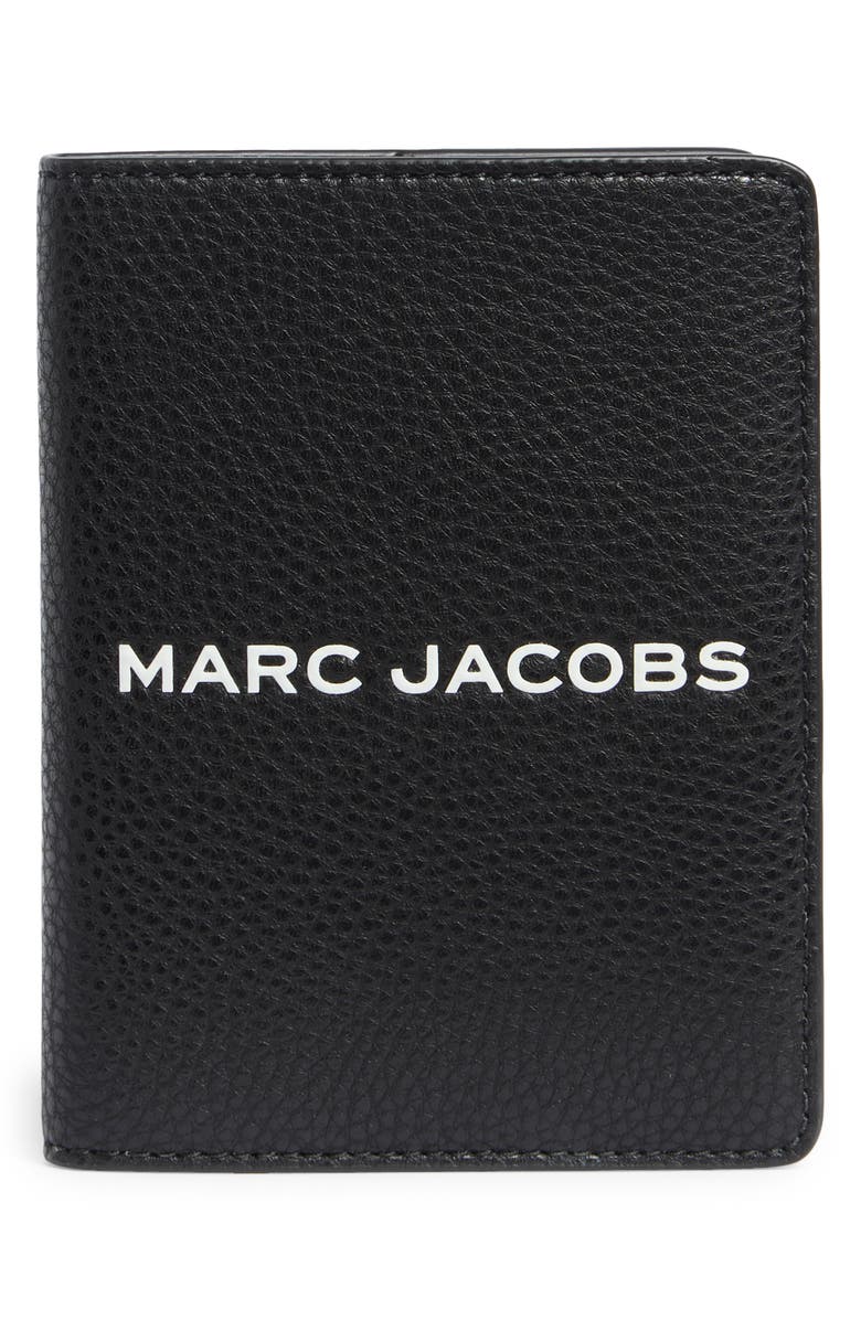Marc Jacobs Bold Logo Leather Passport Case, Main, color, Black