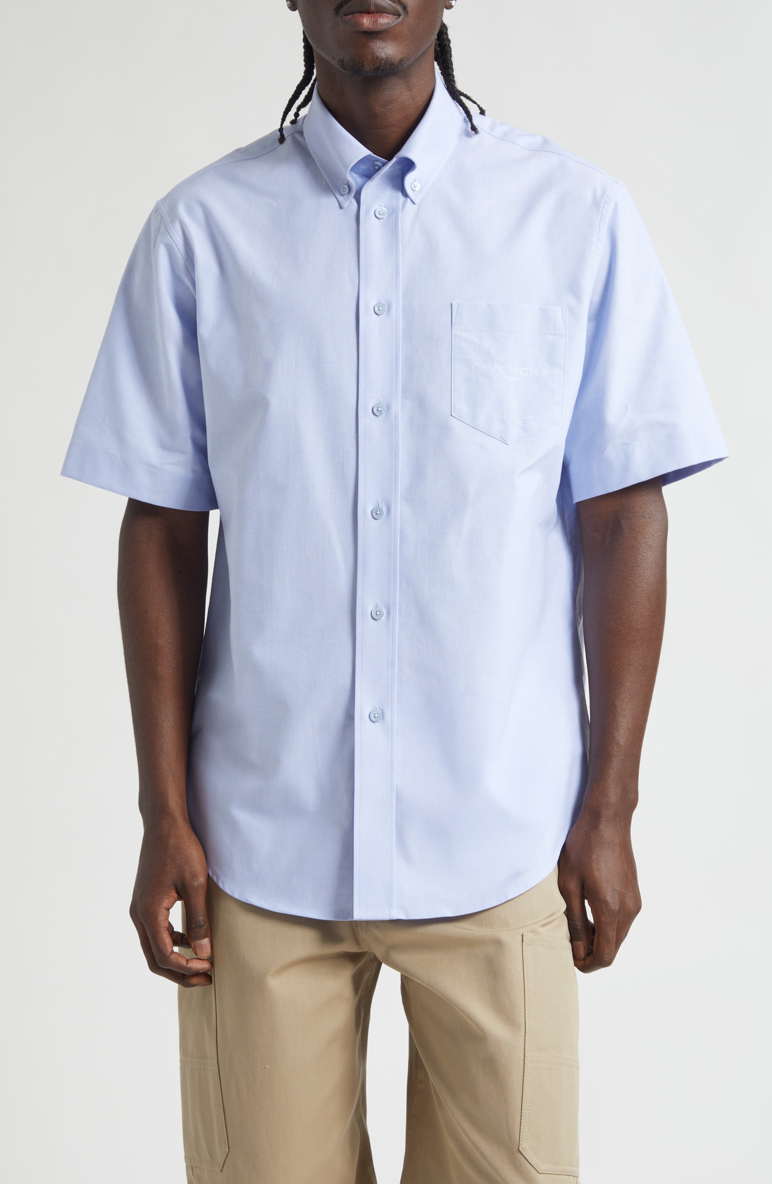 Short Sleeve Cotton Oxford Button-Down Shirt