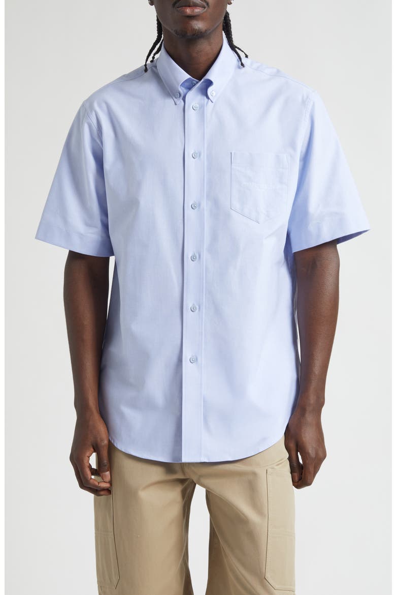 Short Sleeve Cotton Oxford Button-Down Shirt, Main, color, BABY BLUE