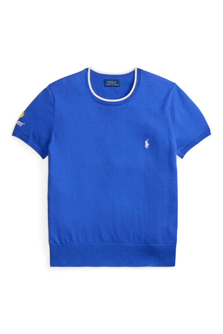 Cotton Blend Short Sleeve Sweater, Alternate, color, BLUE
