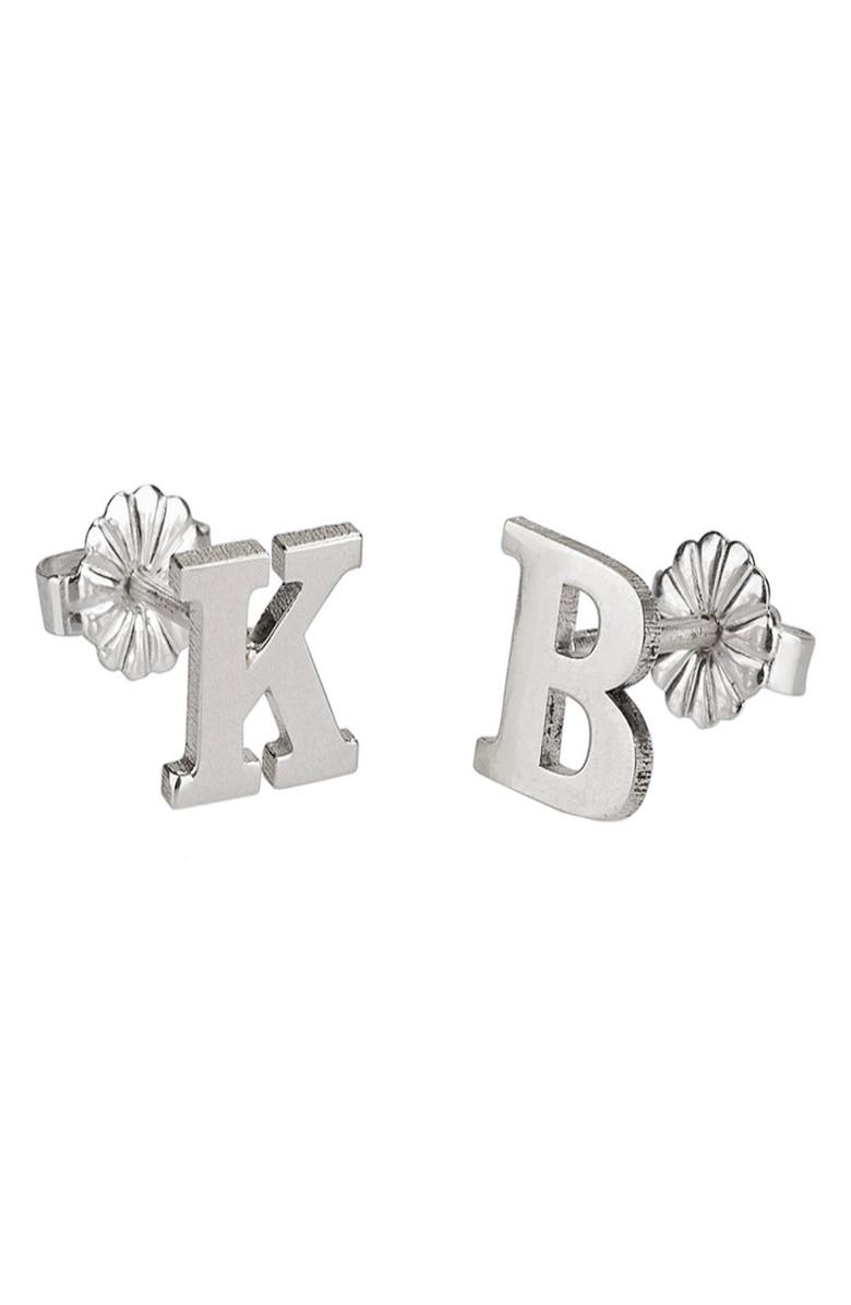 MELANIE MARIE Personalized Letter Stud Earrings, Main, color, Sterling Silver