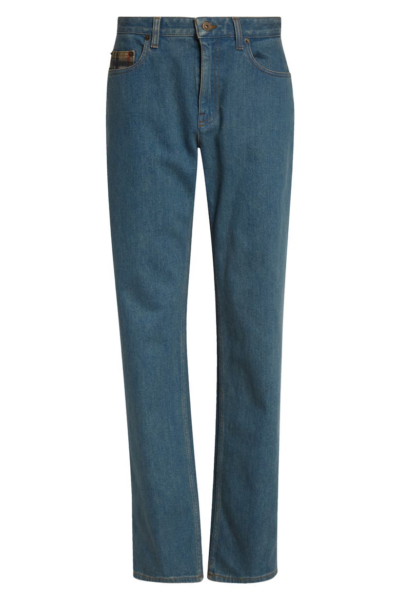 Dalia Check Pocket Straight Leg Jeans, Alternate, color, MID BLUE