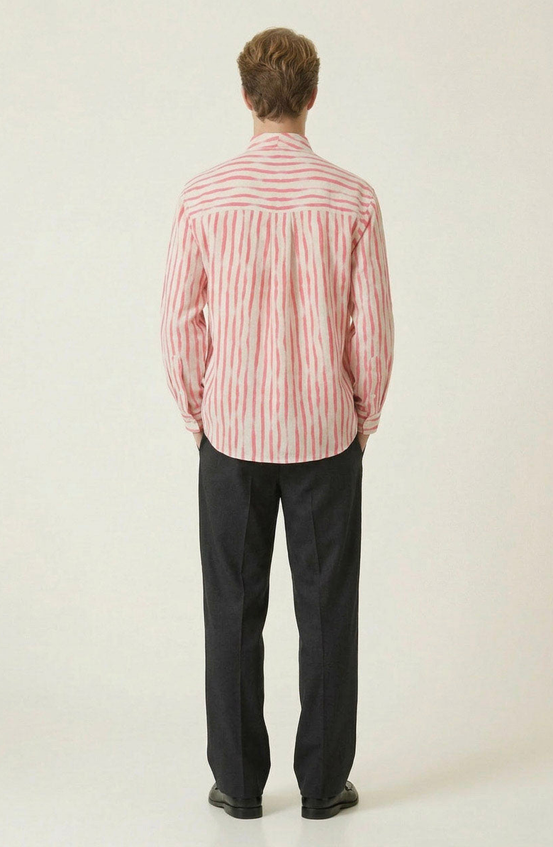 Modenaire Striped Open Collar Button Front Shirt, Alternate, color, Cream / Coral Stripes