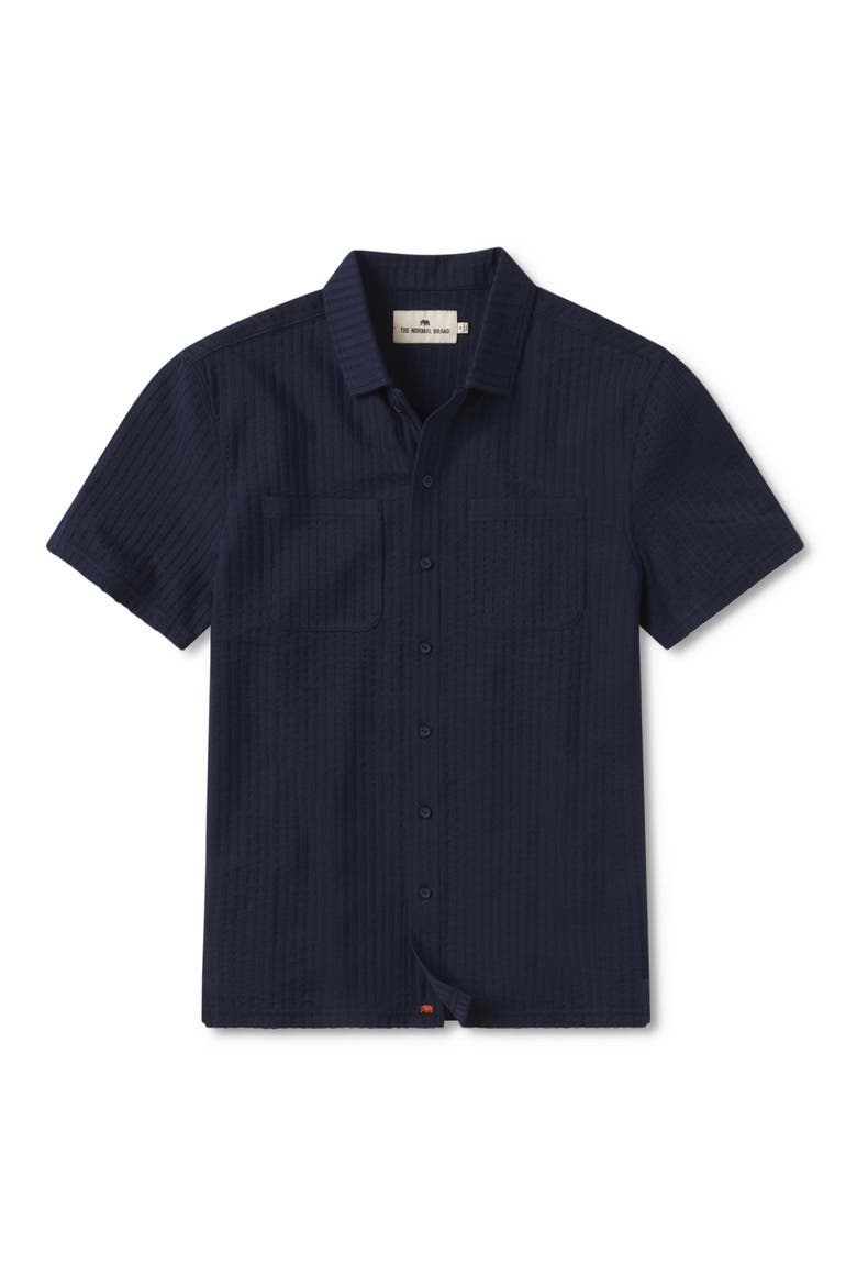 Getaway Short Sleeve Knit Button-Up Shirt, Alternate, color, NAVY