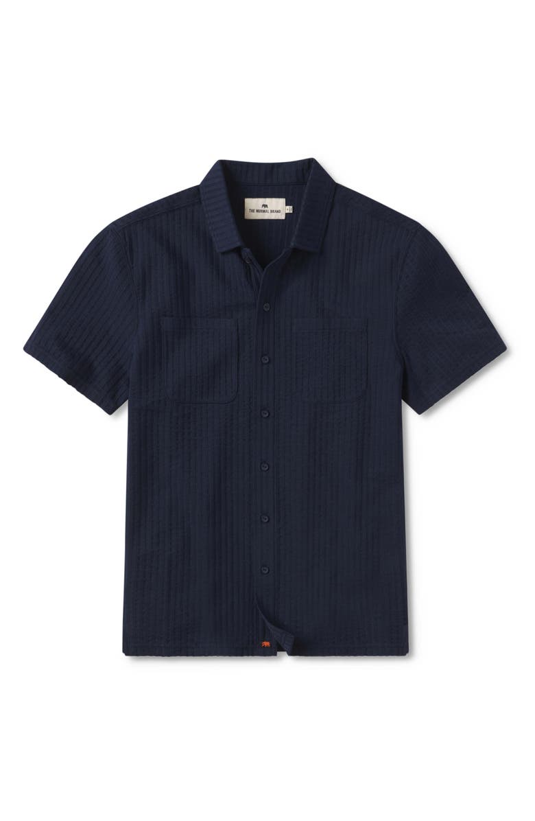 The Normal Brand Getaway Short Sleeve Knit Button-Up Shirt, Alternate, color, Navy