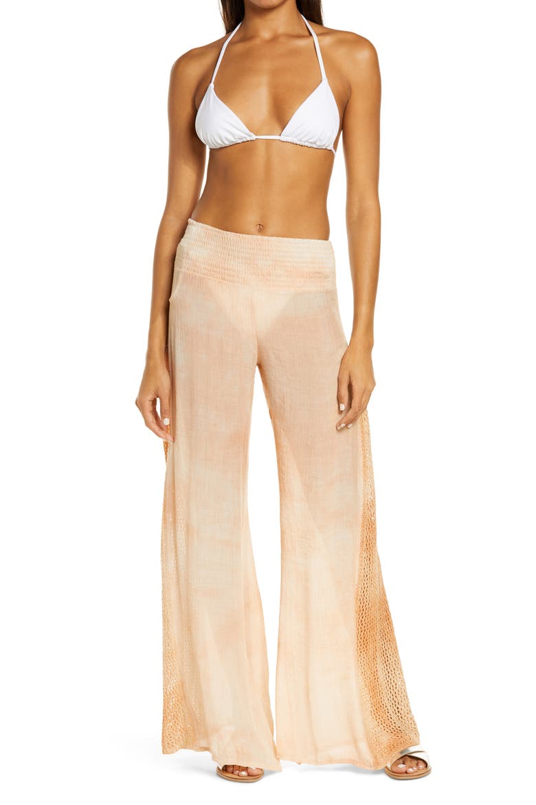 Crochet Trim Wide Leg Cover-Up Pants, Main, color, MELON TD