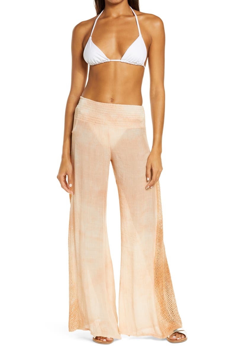 Elan Crochet Trim Wide Leg Cover-Up Pants, Main, color, Melon Td