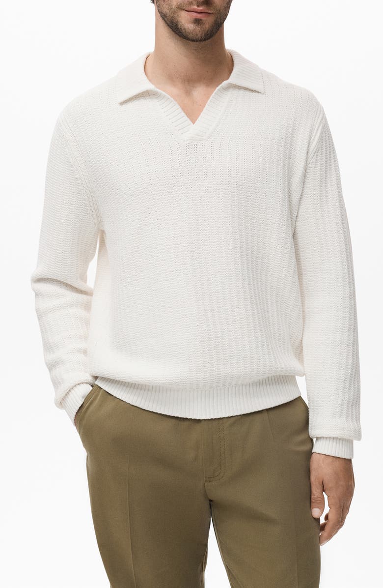 MANGO Structured Cotton Polo Sweater, Main, color, Off White