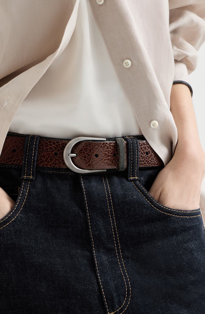 Brunello Cucinelli Calfskin belt, Alternate, color, Brown
