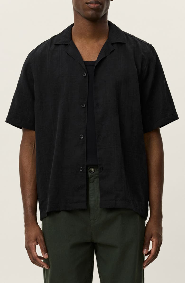 Les Deux Liam Lyocell Blend Jacquard Camp Shirt, Main, color, Black