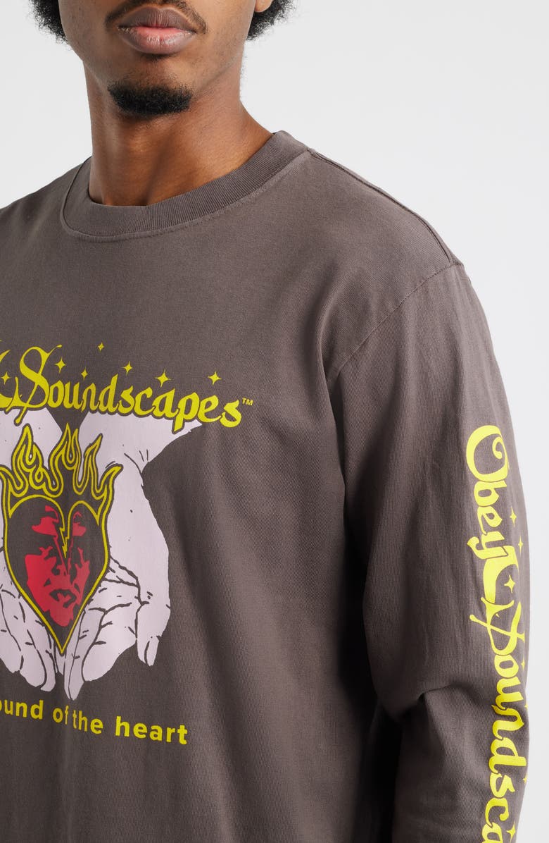 Obey Soundscapes Cotton Graphic Long Sleeve T-Shirt, Alternate, color, Pigment Dusty Black