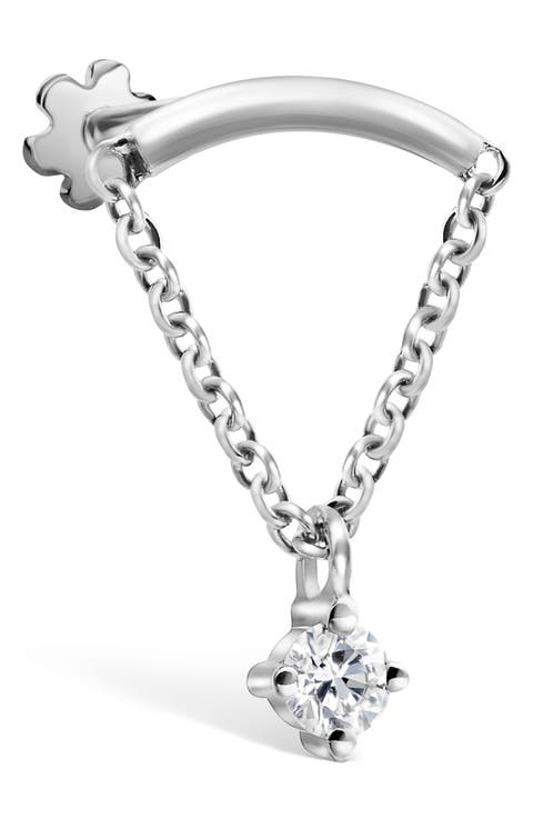 Prong Set Diamond Drape Threaded Single Stud Earring