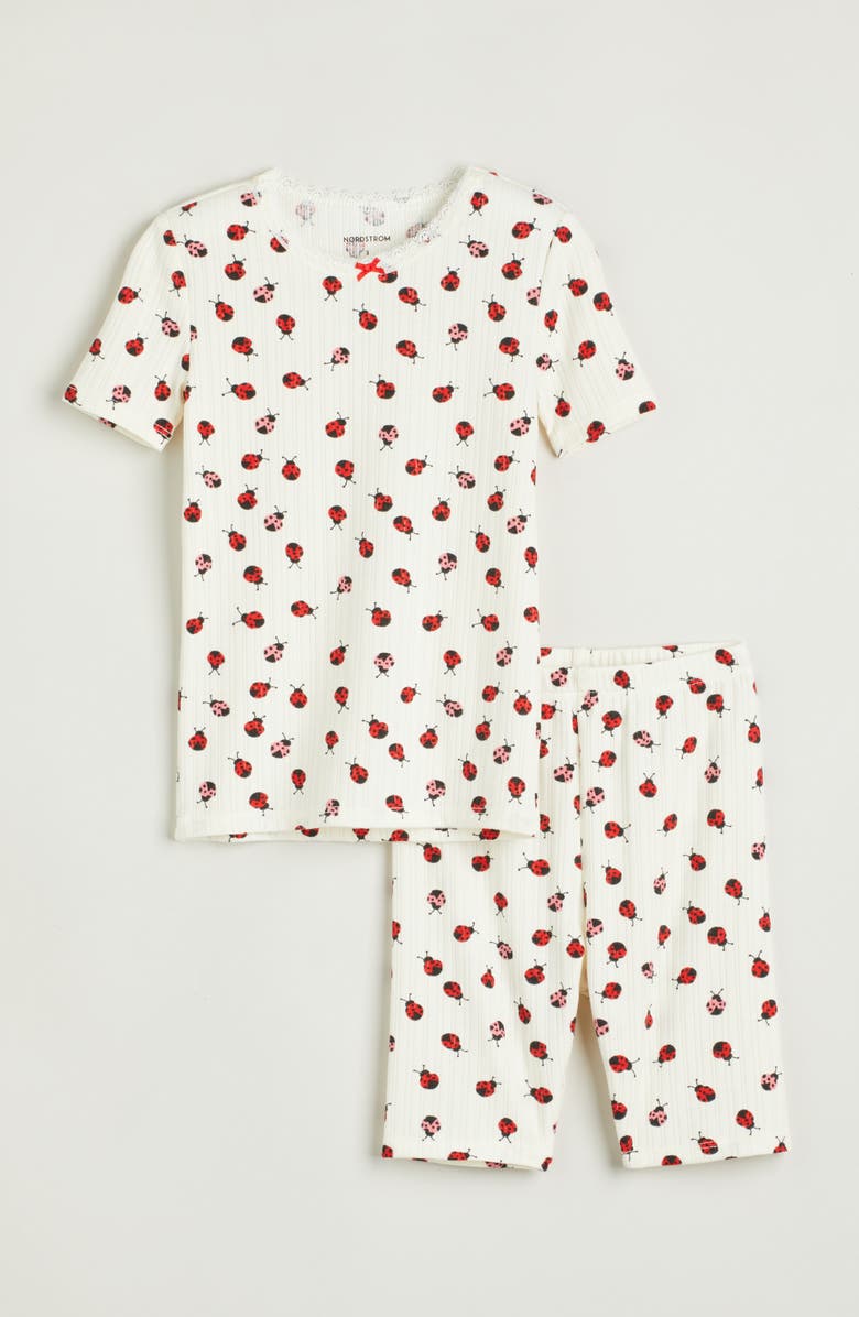 Nordstrom Kids' Print Fitted Pajamas, Main, color, Ivory Egret Lady Bugs