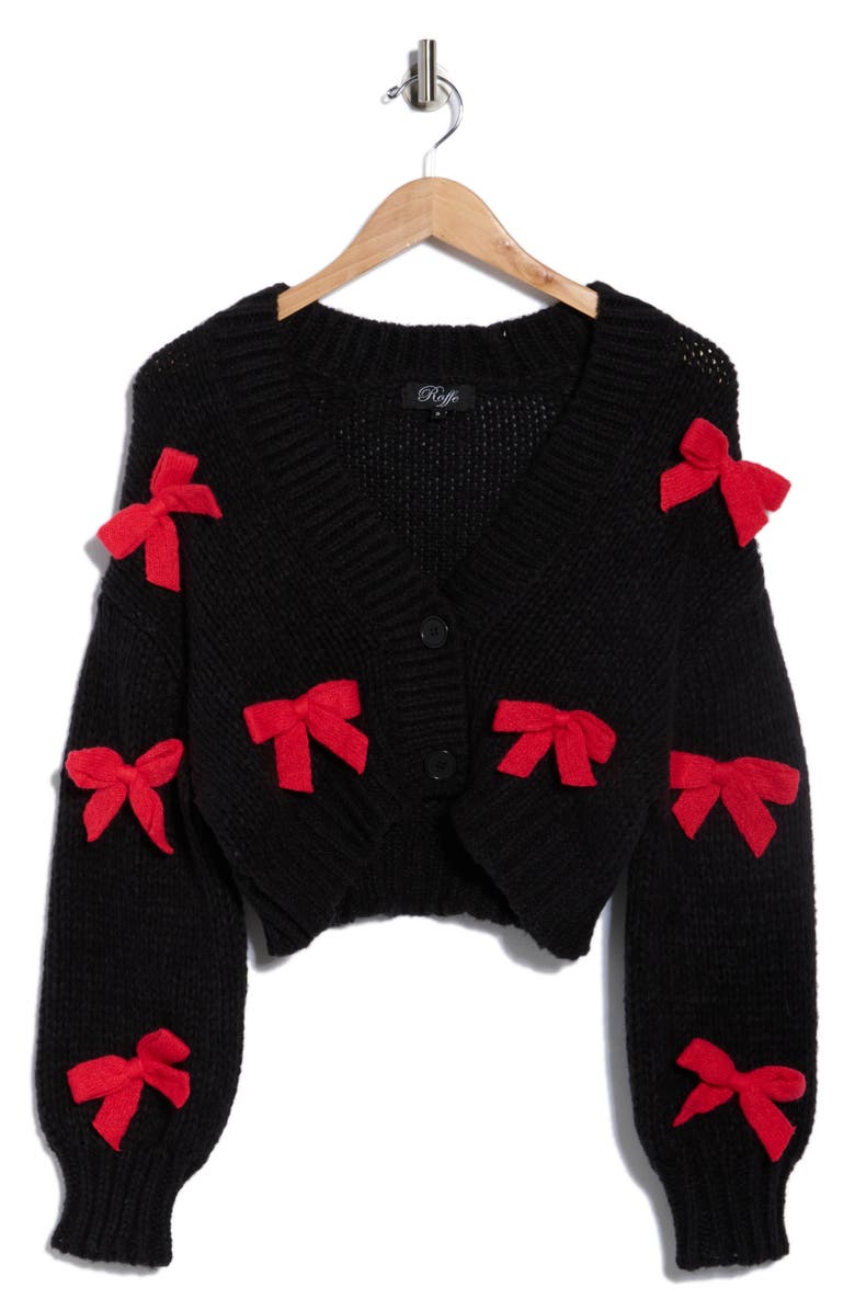 Roffe Accessories Bow Cardigan, Alternate, color, Black