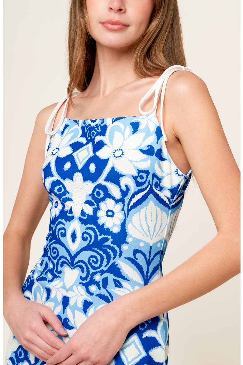 Floral Tie Strap Midi Dress, Alternate, color, BLUE/ WHITE