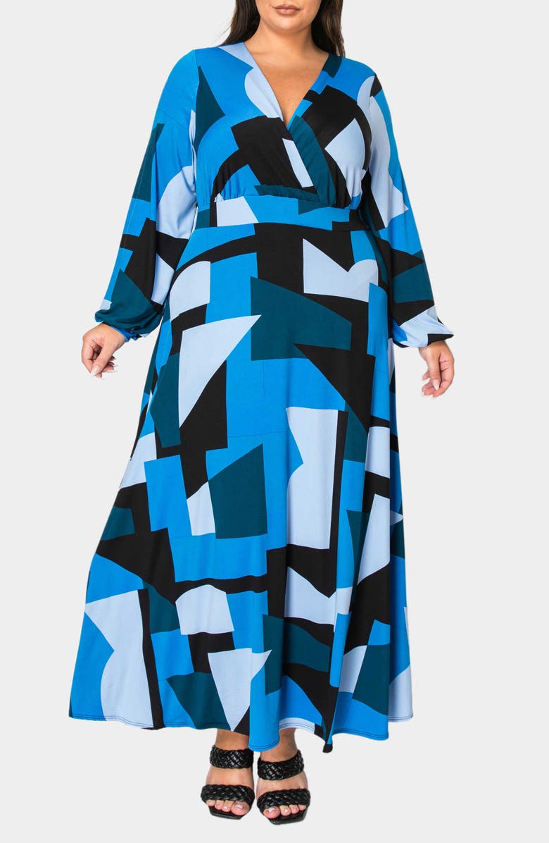 L I V D Bellaire Abstract Print Long Sleeve Maxi Dress, Main, color, Blue